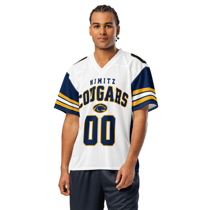 Man wearing Nimitz High School Cougars Football Jersey 00