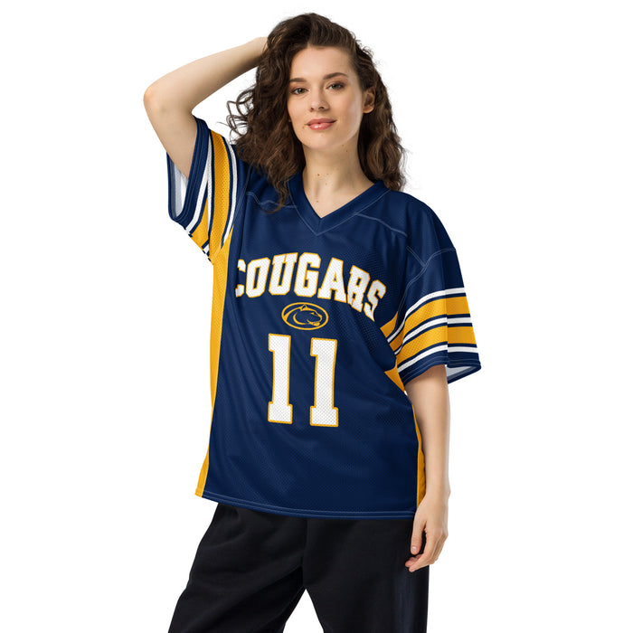 Woman wearing Nimitz High School Cougars Football Jersey 11