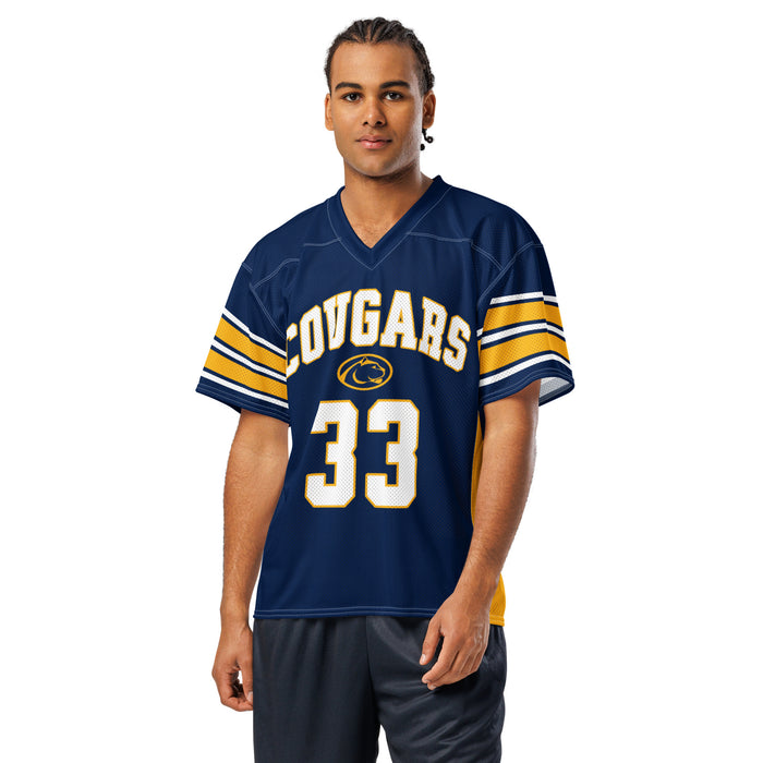 Man wearing Nimitz High School Cougars Football Jersey 33