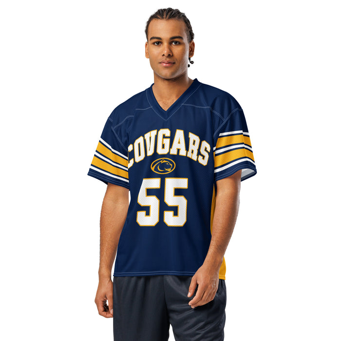 Man wearing Nimitz High School Cougars Football Jersey 55