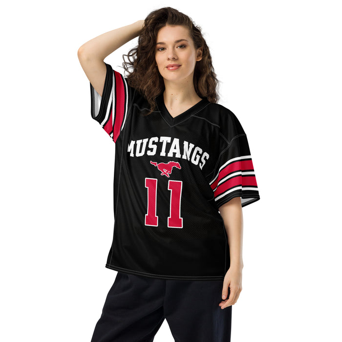 Woman wearing North Shore High School Mustangs Football Jersey 11