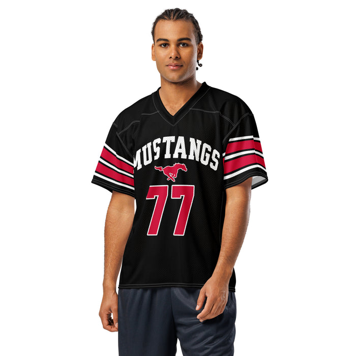 Man wearing North Shore High School Mustangs Football Jersey 77