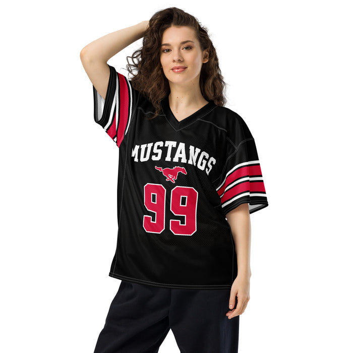 Woman wearing North Shore High School Mustangs Football Jersey 99