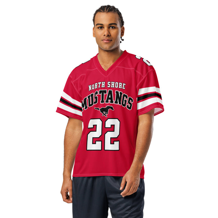 Man wearing North Shore High School Mustangs Football Jersey 22
