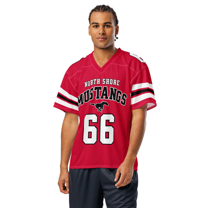 Man wearing North Shore High School Mustangs Football Jersey 66