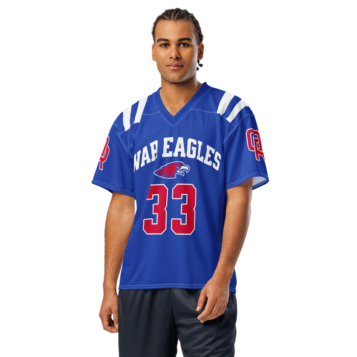 Man wearing Oak Ridge High School War Eagles Football Jersey 33