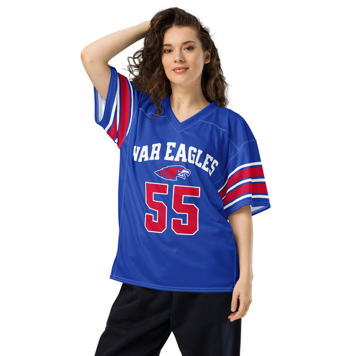 Woman wearing Oak Ridge High School War Eagles Football Jersey 55