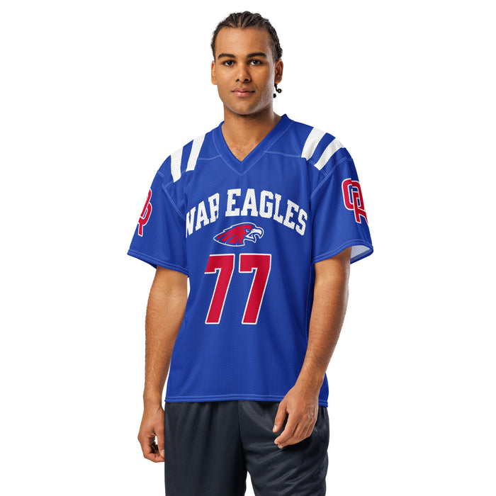 Man wearing Oak Ridge High School War Eagles Football Jersey 77