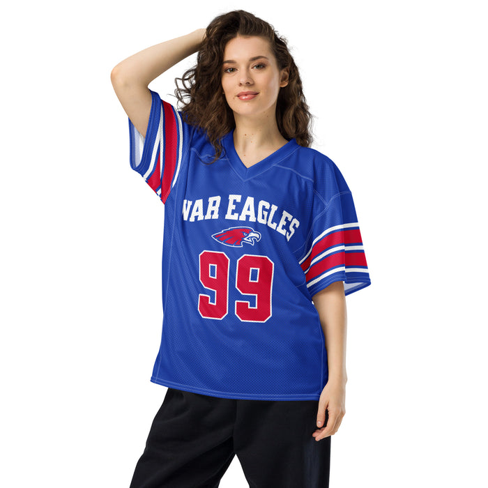 Woman wearing Oak Ridge High School War Eagles Football Jersey 99