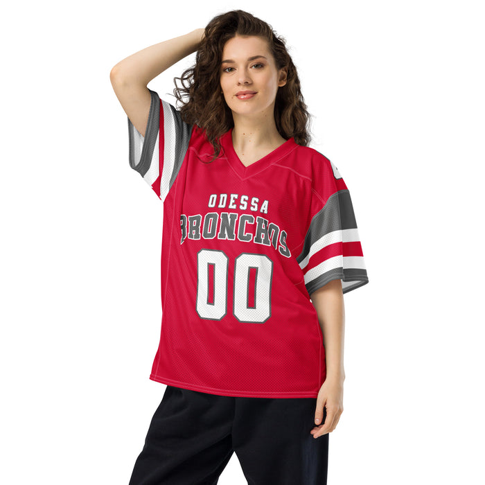 Woman wearing Odessa High School Bronchos Football Jersey 00