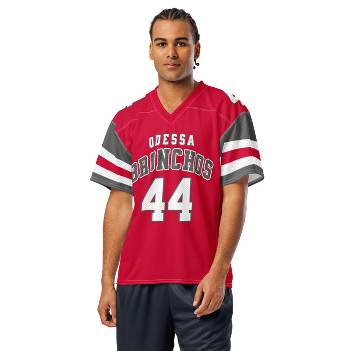 Man wearing Odessa High School Bronchos Football Jersey 44