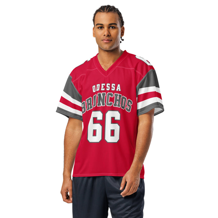Man wearing Odessa High School Bronchos Football Jersey 66