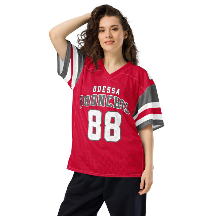 Woman wearing Odessa High School Bronchos Football Jersey 88