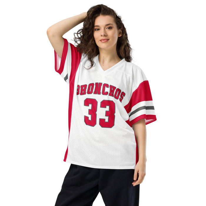 Woman wearing Odessa High School Bronchos Football Jersey 33