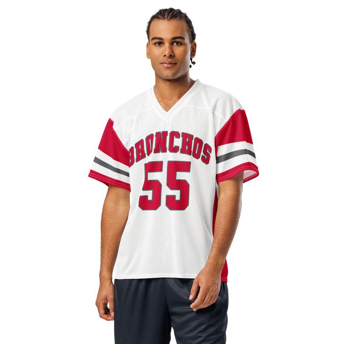 Man wearing Odessa High School Bronchos Football Jersey 55