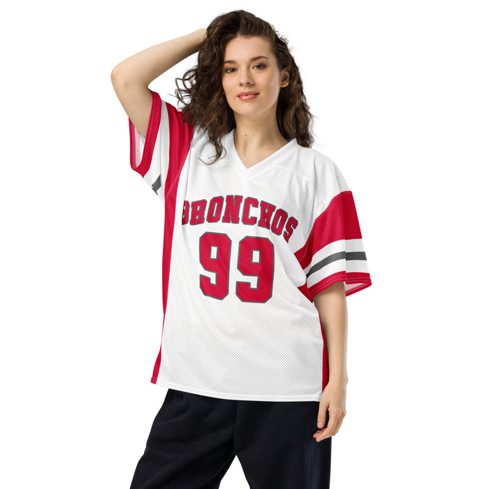 Woman wearing Odessa High School Bronchos Football Jersey 99