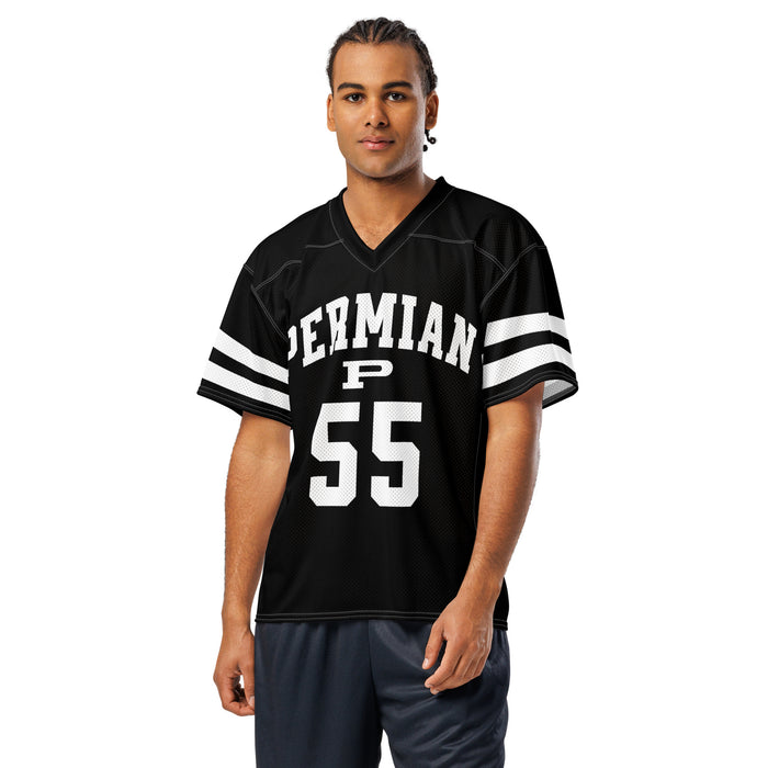 Man wearing Permian High School Panthers Football Jersey 55