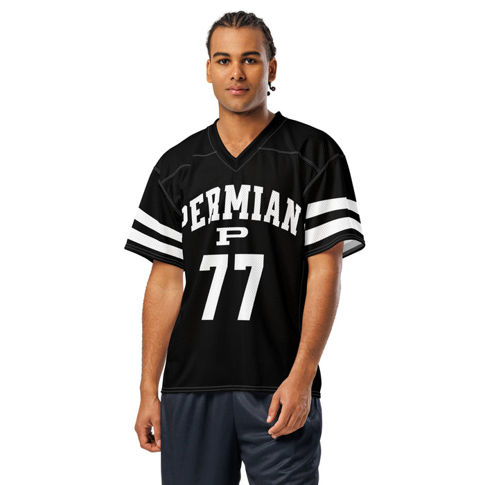Man wearing Permian High School Panthers Football Jersey 77
