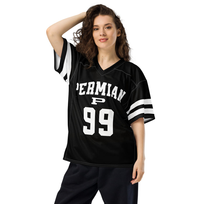 Woman wearing Permian High School Panthers Football Jersey 99