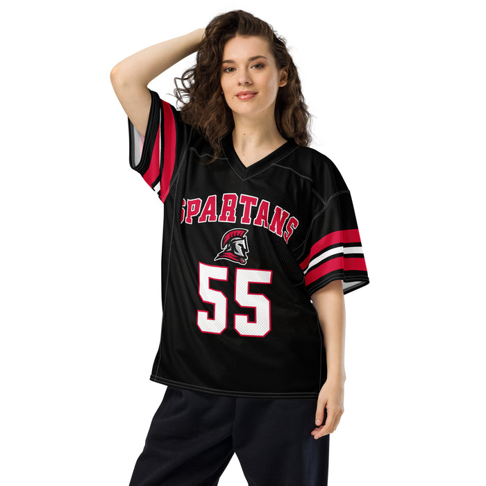 Woman wearing Porter High School Spartans Football Jersey 55
