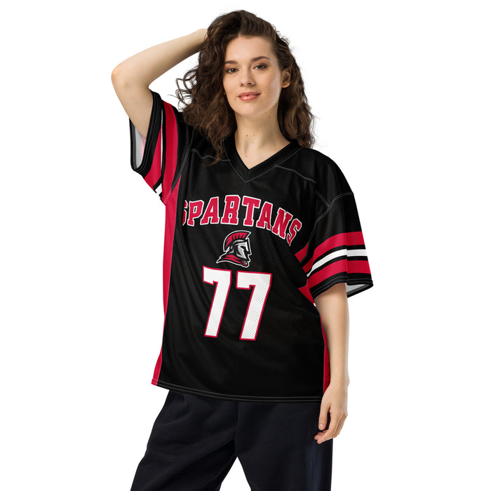 Woman wearing Porter High School Spartans Football Jersey 77