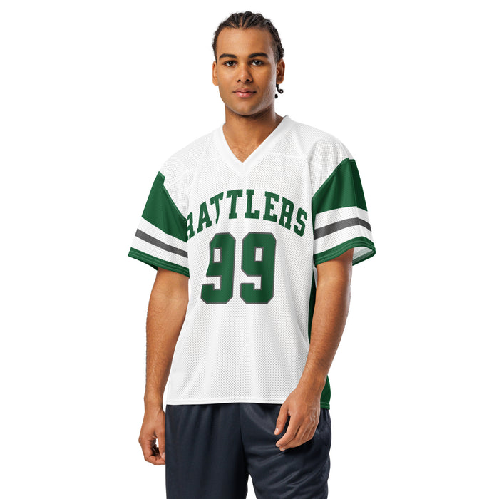 Man wearing Reagan High School Rattlers Football Jersey 99