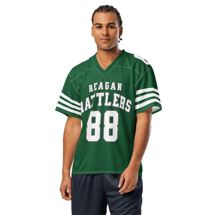 Man wearing Reagan High School Rattlers Football Jersey 88