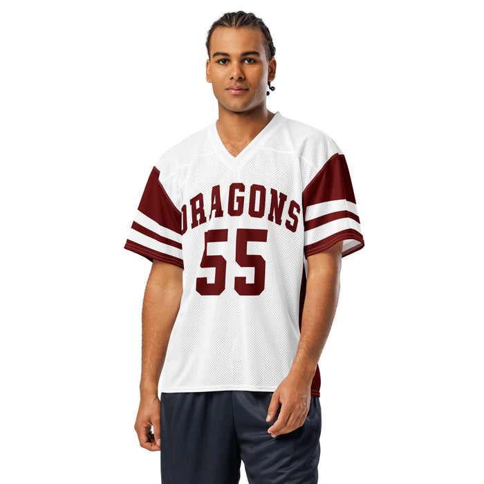 Man wearing Round Rock High School Dragons Football Jersey 55