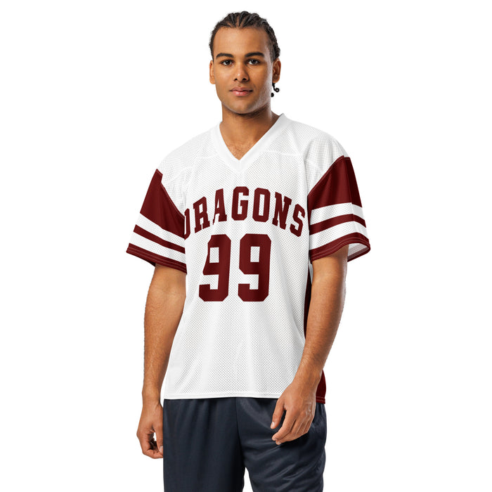 Man wearing Round Rock High School Dragons Football Jersey 99