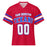 A red short-sleeve football jersey with 'SAM HOUSTON TEXANS' and '00' printed on the front in white and blue, with blue and white stripes on the sleeves, shown on a plain white background.