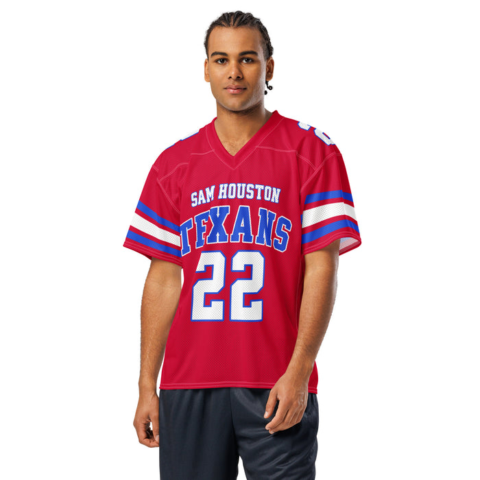Man wearing Sam Houston High School Texans Football Jersey 22