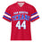 A red short-sleeve football jersey with 'SAM HOUSTON TEXANS' and the number '44' printed on the front, featuring blue and white sleeve stripes, shown on a plain white background.