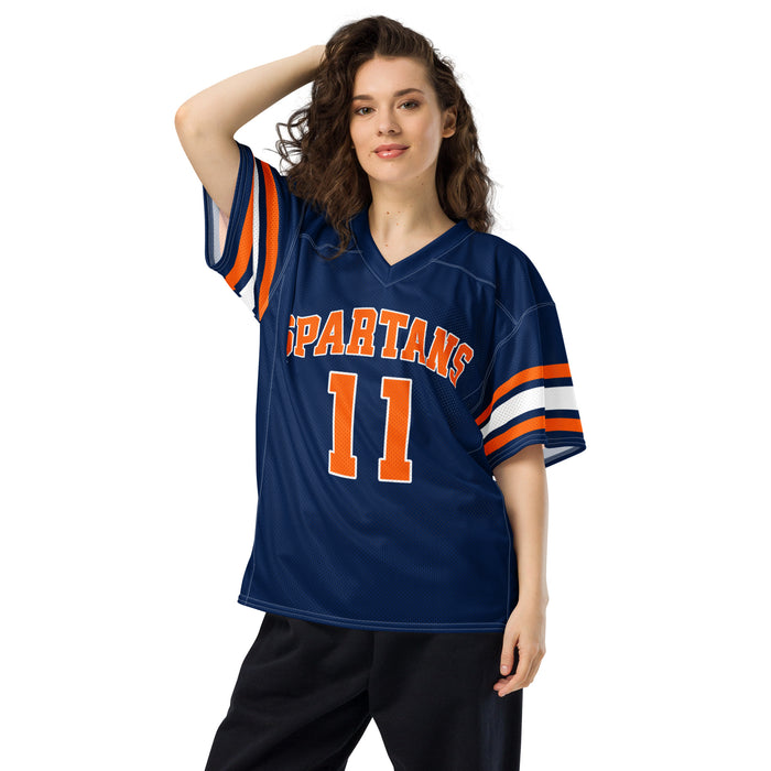 Woman wearing Seven Lakes High School Spartans Football Jersey 11