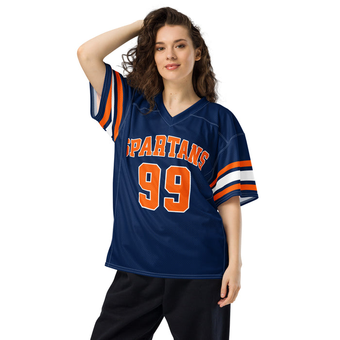 Woman wearing Seven Lakes High School Spartans Football Jersey 99