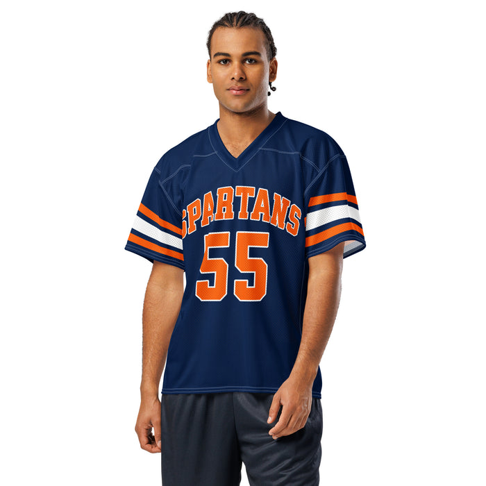 Man wearing Seven Lakes High School Spartans Football Jersey 55
