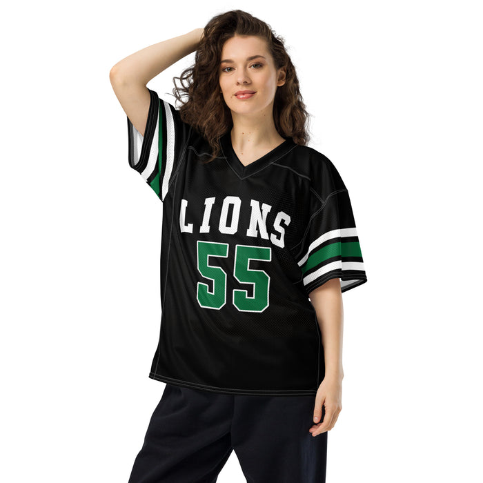 Woman wearing Spring High School Lions Football Jersey 55