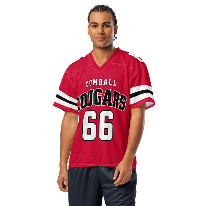 Man wearing Tomball High School Cougars Football Jersey 66