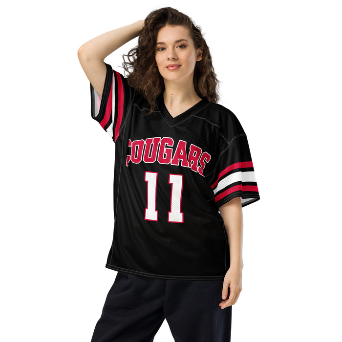Woman wearing Tomball High School Cougars Football Jersey 11