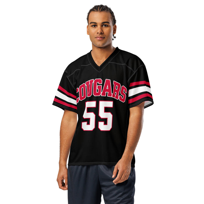 Man wearing Tomball High School Cougars Football Jersey 55