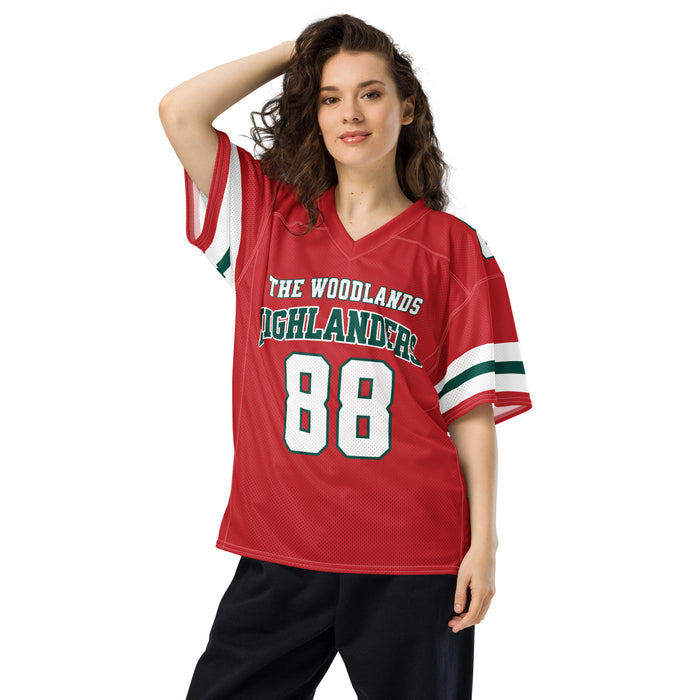 Woman wearing The Woodlands High School Highlanders Football Jersey 88