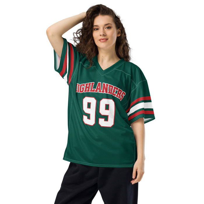 Woman wearing The Woodlands High School Highlanders Football Jersey 99