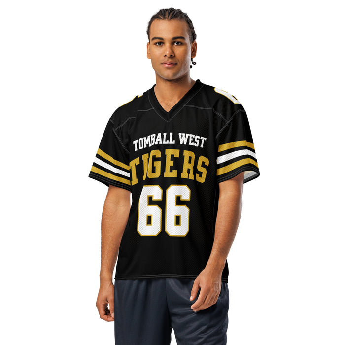 Man wearing Tomball West High School Tigers Football Jersey 66