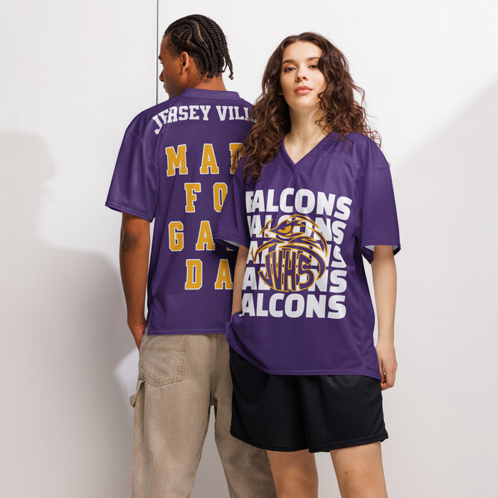Man and woman wearing Jersey Village High School Falcons Football Jersey 103
