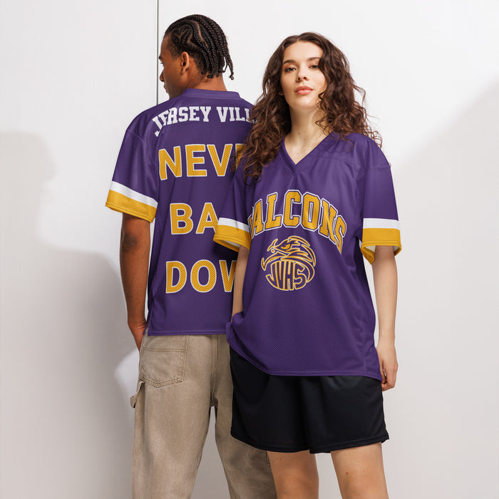 Man and woman wearing Jersey Village High School Falcons Football Jersey 104