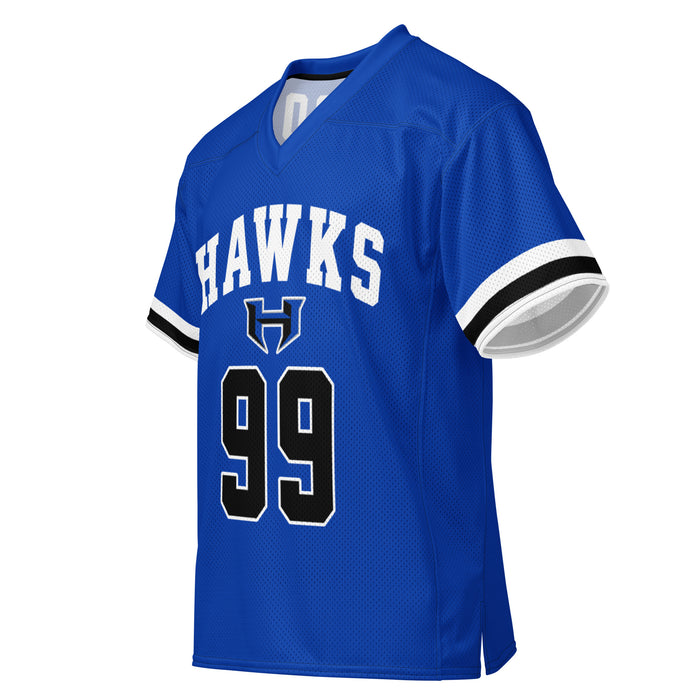 Left profile view of Hebron High School Hawks Football Jersey 99