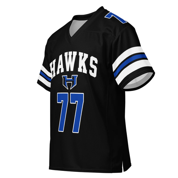 Left profile view of Hebron High School Hawks Football Jersey 77