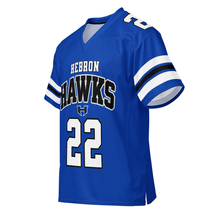 Left profile view of Hebron High School Hawks Football Jersey 22