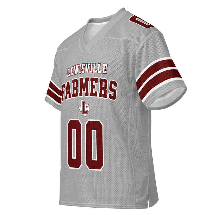 Front left profile view of Lewisville High School Farmers Football Jersey 00