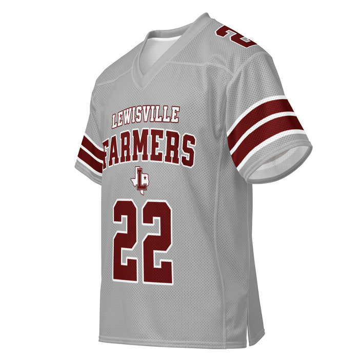 Front left profile view of Lewisville High School Farmers Football Jersey 22