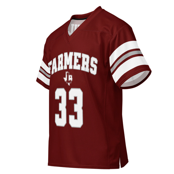 Left profile view of Lewisville High School Farmers Football Jersey 33